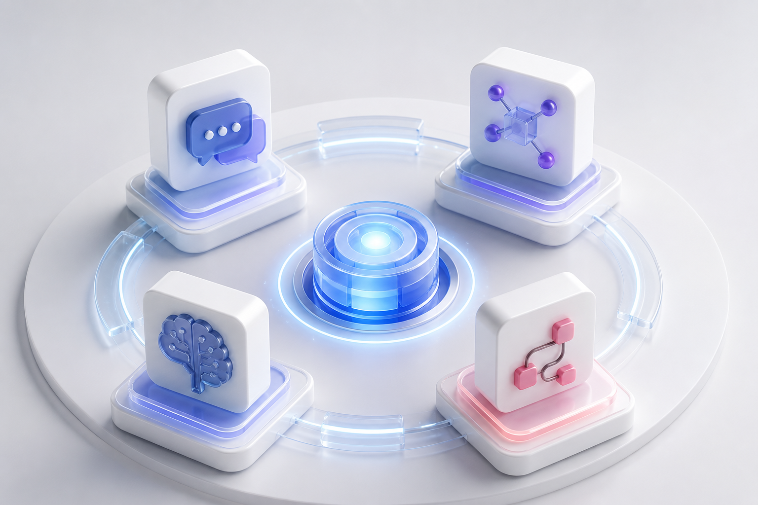 3D illustration of the Balram AI stack around a glowing core