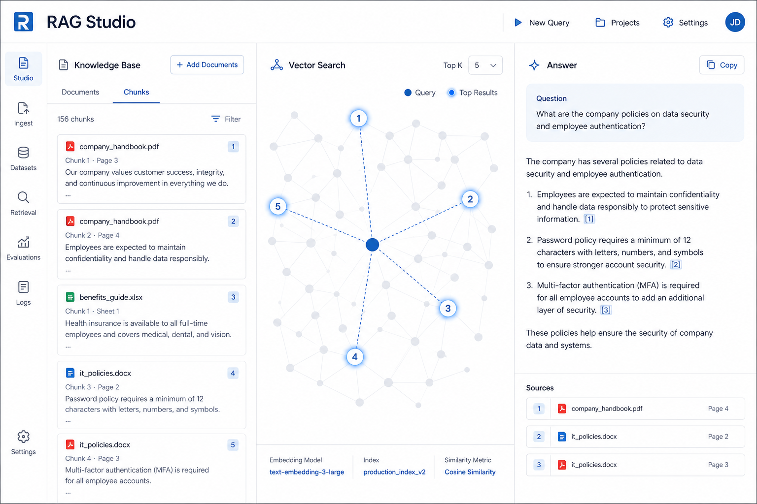 RAG studio with vector search and citations
